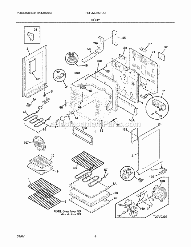 Frigidaire FEFLMC55FCC Freestanding, Electric Electric Range Body Diagram