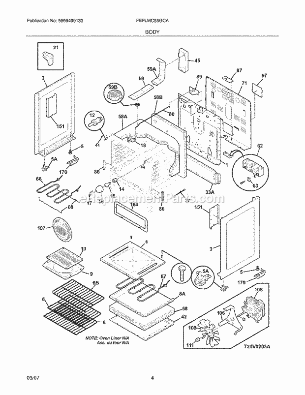 Frigidaire FEFLMC55GCA Freestanding, Electric Electric Range Body Diagram