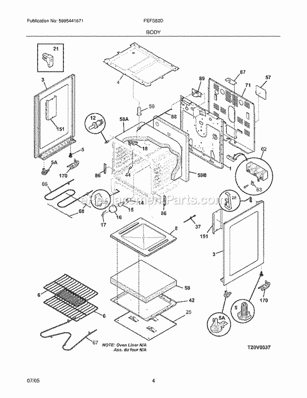 Frigidaire FEFS52DQC Freestanding, Electric Electric Range Body Diagram