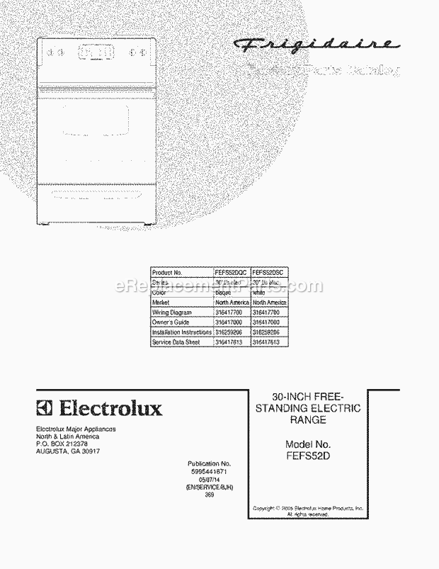 Frigidaire FEFS52DQC Freestanding, Electric Electric Range Page C Diagram