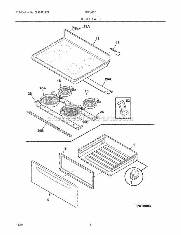 Frigidaire FEFS66DQB Freestanding, Electric Electric Range Top / Drawer Diagram