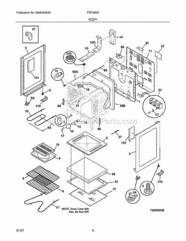 Frigidaire FEFS66DQJ Freestanding, Electric Electric Range Body Diagram