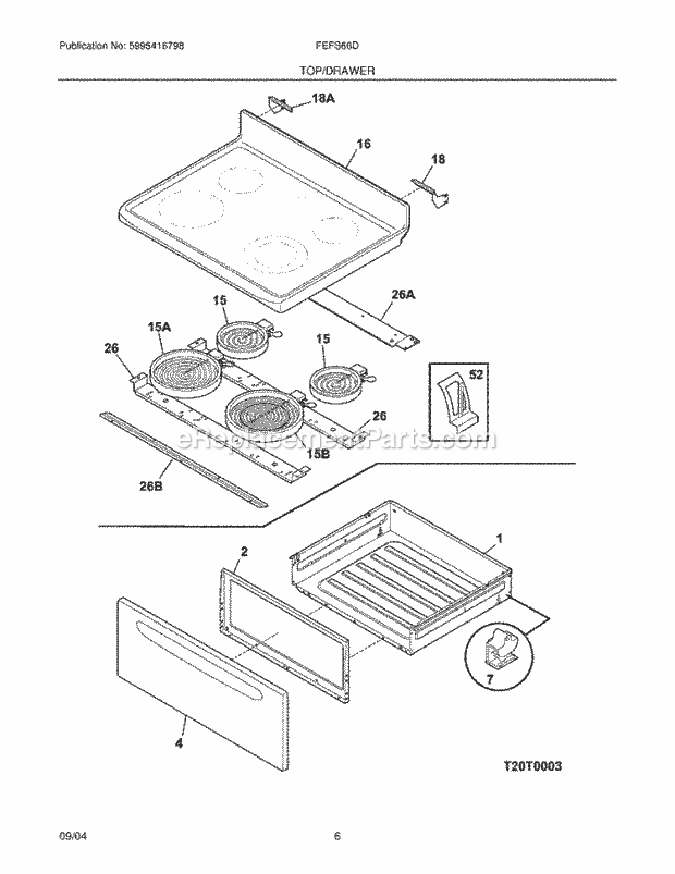 Frigidaire FEFS66DSA Freestanding, Electric Electric Range Top / Drawer Diagram