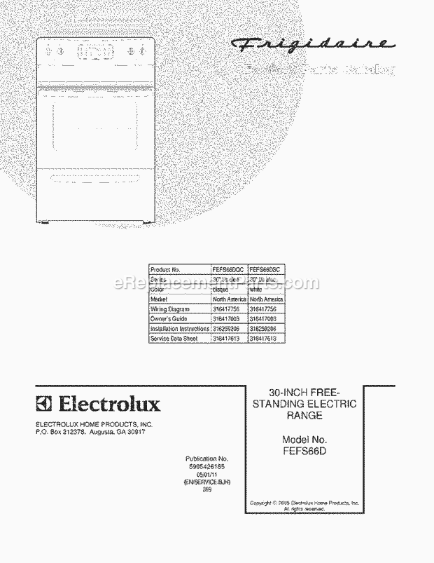 Frigidaire FEFS66DSC Freestanding, Electric Electric Range Page C Diagram