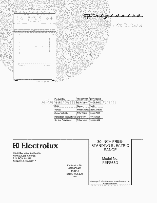 Frigidaire FEFS66DSJ Freestanding, Electric Electric Range Page C Diagram
