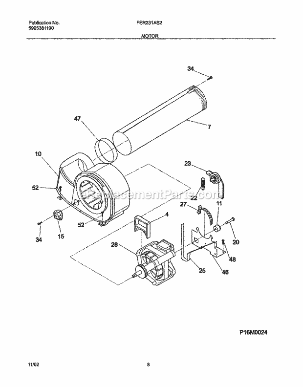 Frigidaire FER231AS2 Residential Dryer Motor Diagram