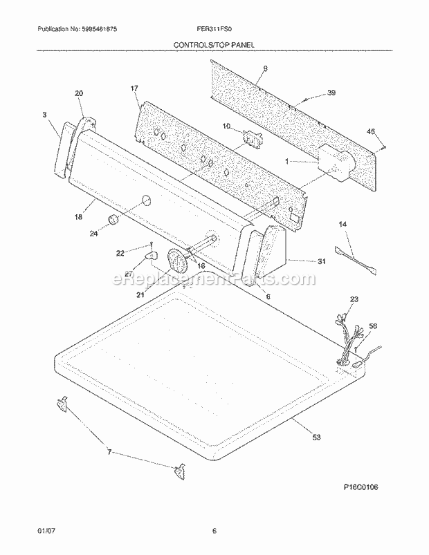 Frigidaire FER311FS0 Residential Dryer Controls / Top Panel Diagram