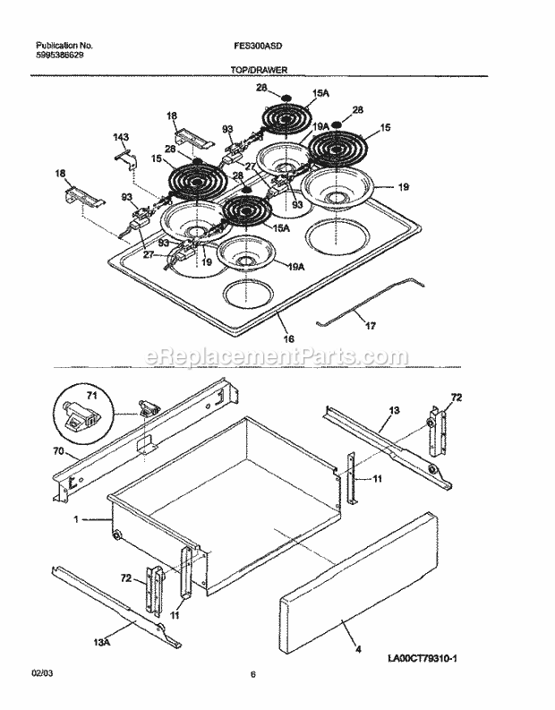 Frigidaire FES300ASD Slide-In, Electric Electric Range Top / Drawer Diagram