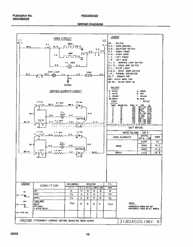 Frigidaire FES300ASD Slide-In, Electric Electric Range Page F Diagram