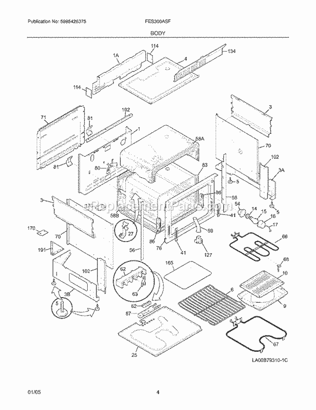 Frigidaire FES300ASF Slide-In, Electric Electric Range Body Diagram