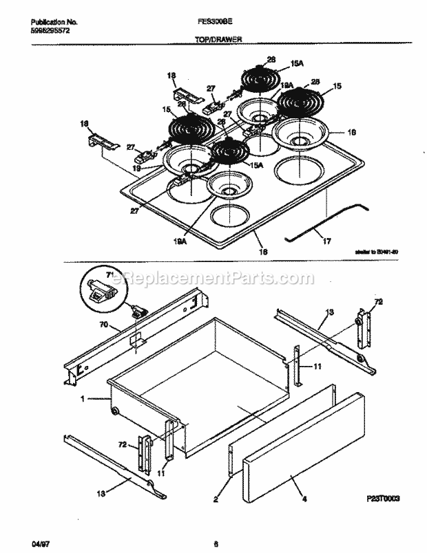 Frigidaire FES300BEBC Slide-In, Electric Electric Range Top / Drawer Diagram