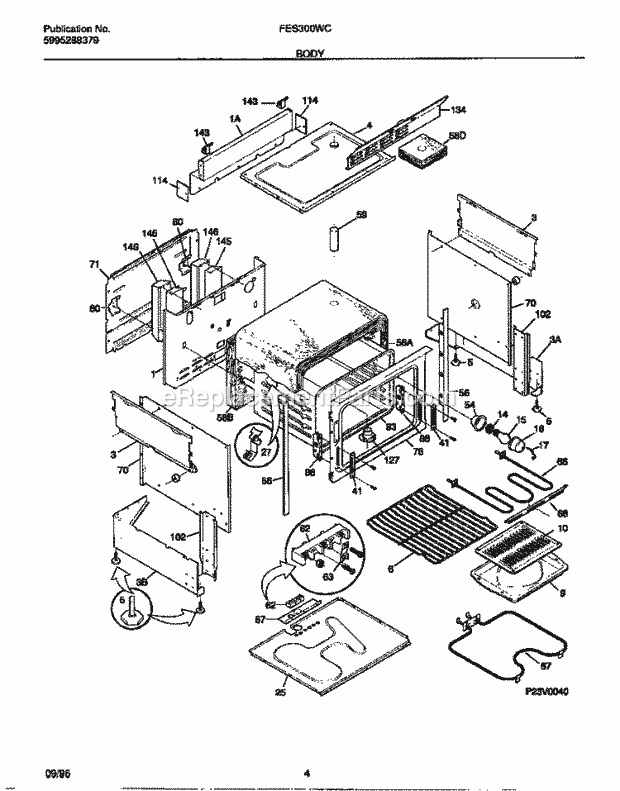 Frigidaire FES300WCDG Slide-In, Electric Electric Range Body Diagram