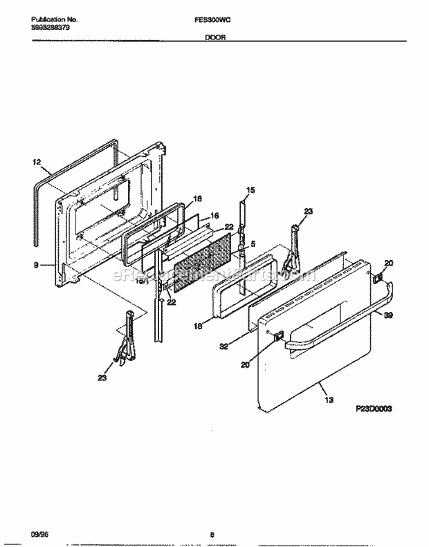 Frigidaire FES300WCDG Slide-In, Electric Electric Range Door Diagram