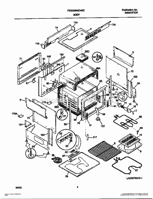 Frigidaire FES300WCDI Slide-In, Electric Electric Range Body Diagram