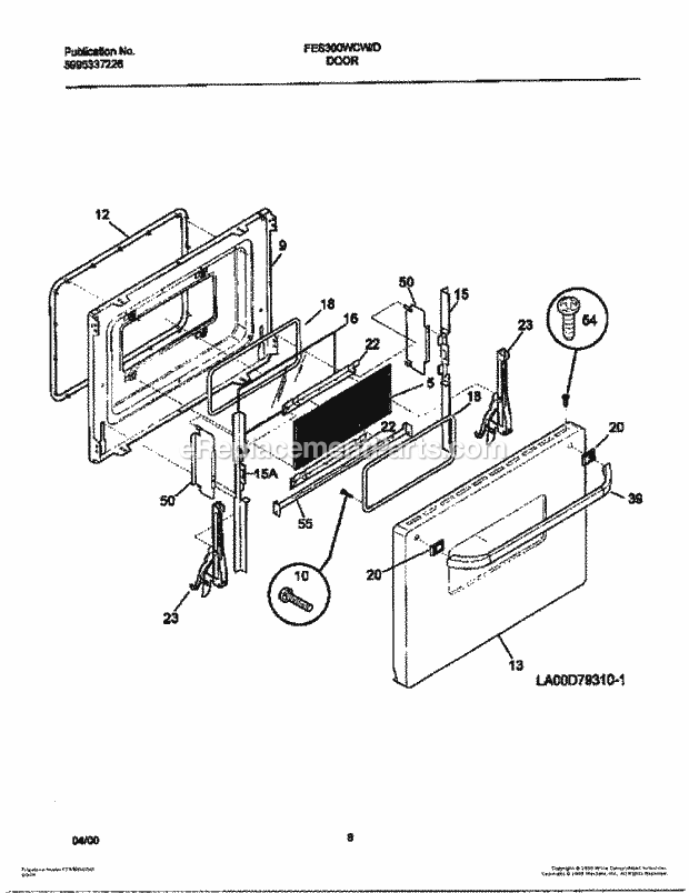 Frigidaire FES300WCDI Slide-In, Electric Electric Range Door Diagram