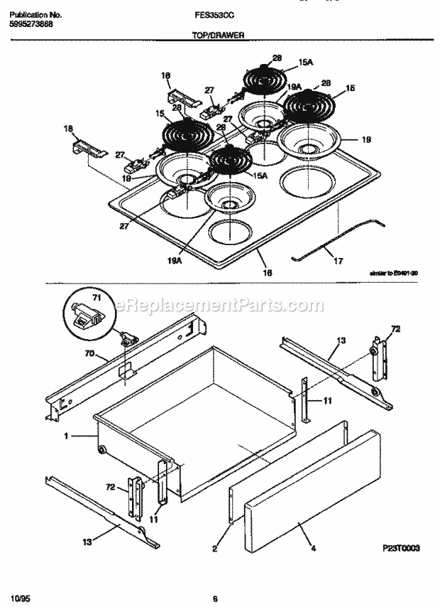 Frigidaire FES353CCDB Slide-In, Electric Electric Range Top / Drawer Diagram