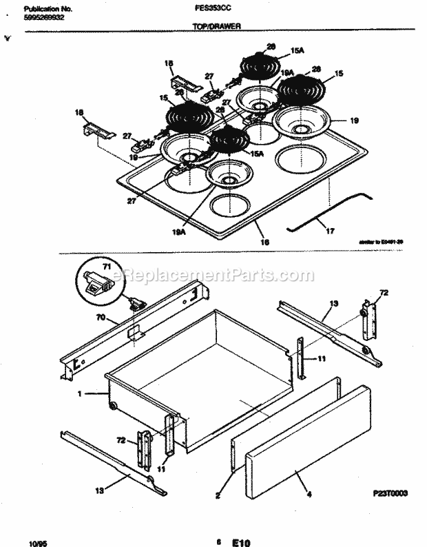 Frigidaire FES353CCW1 Frg/Electric Wall Oven Top / Drawer Diagram