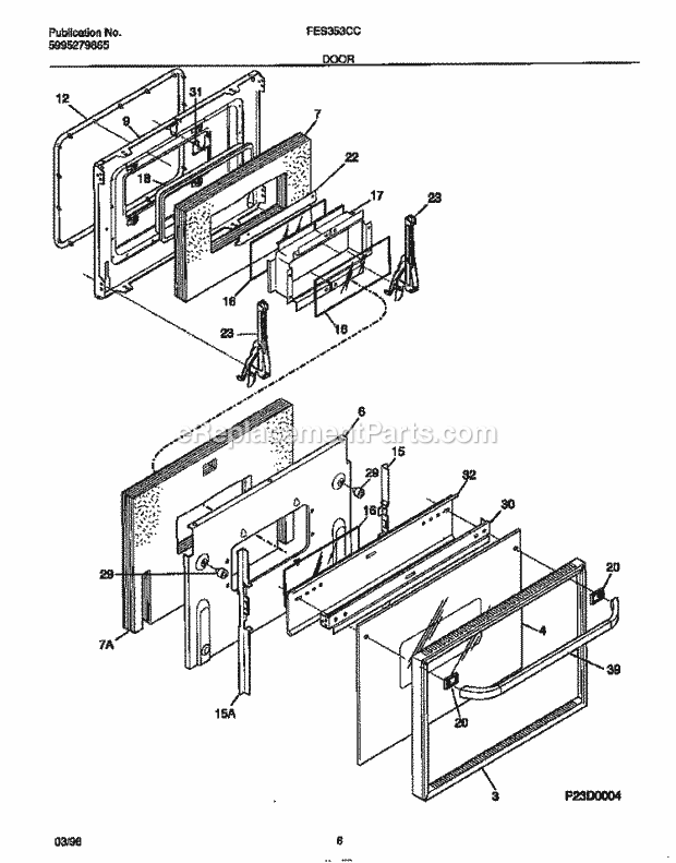 Frigidaire FES353CCWD Slide-In, Electric Electric Range Door Diagram