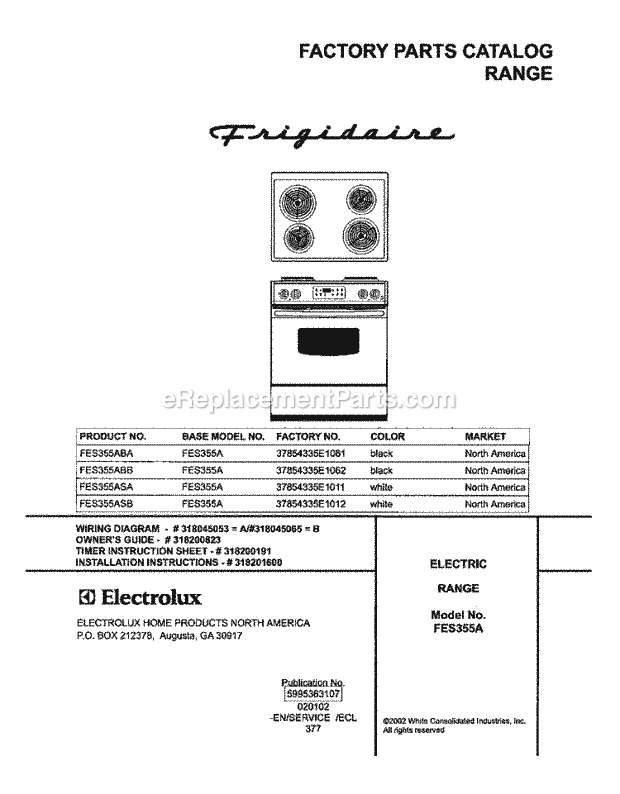 Frigidaire FES355ABB Slide-In, Electric Electric Range Page C Diagram
