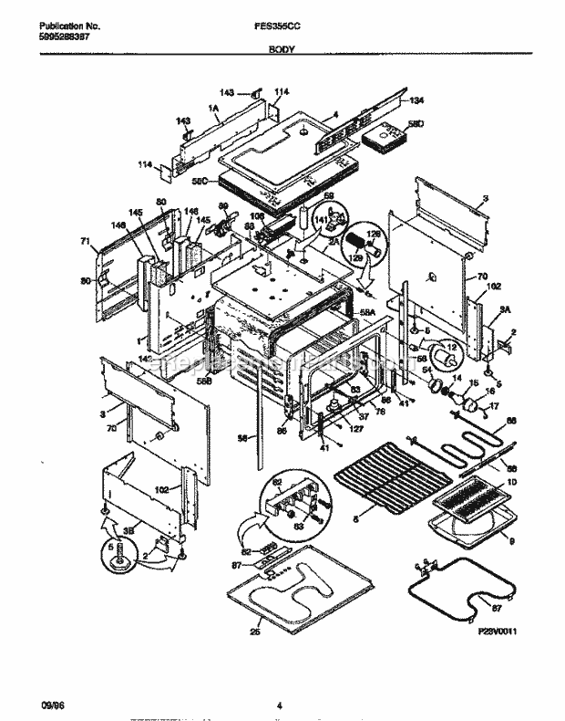 Frigidaire FES355CCBG Slide-In, Electric Electric Range Body Diagram