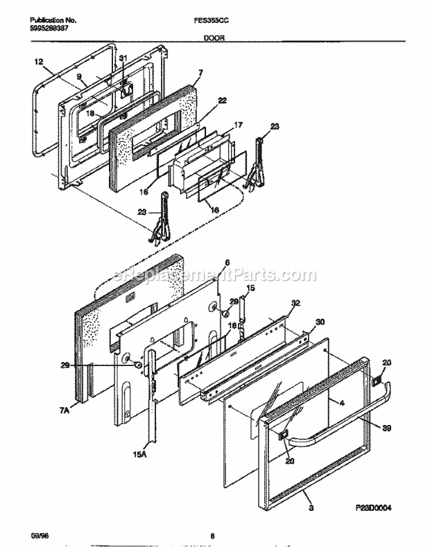 Frigidaire FES355CCBG Slide-In, Electric Electric Range Door Diagram