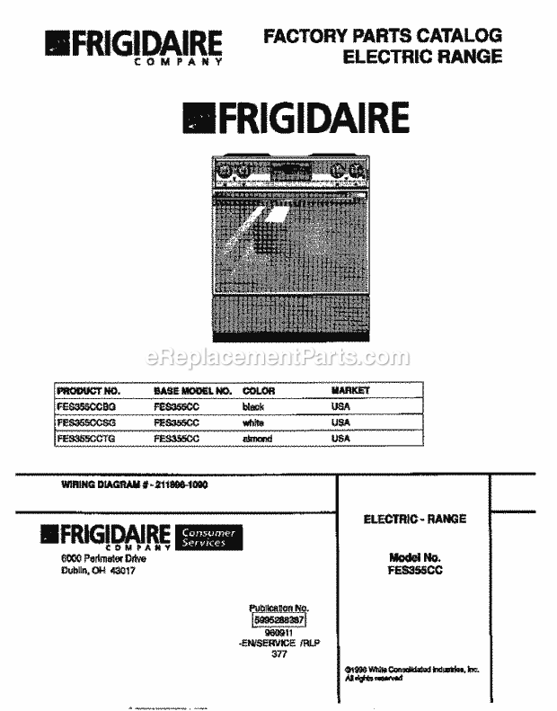 Frigidaire FES355CCSG Slide-In, Electric Electric Range Page C Diagram