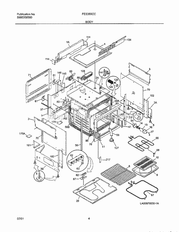 Frigidaire FES355CCSK Slide-In, Electric Electric Range Body Diagram