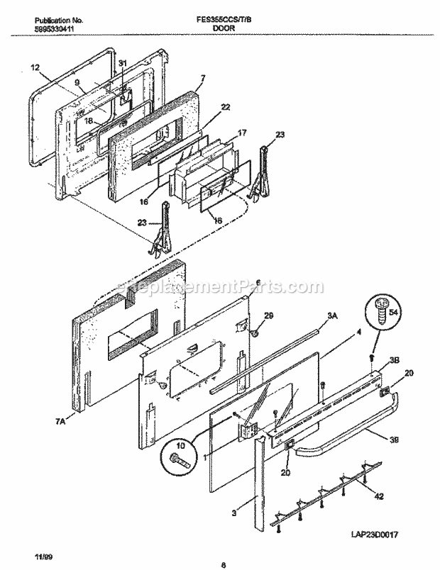 Frigidaire FES355CCTI Slide-In, Electric Electric Range Door Diagram