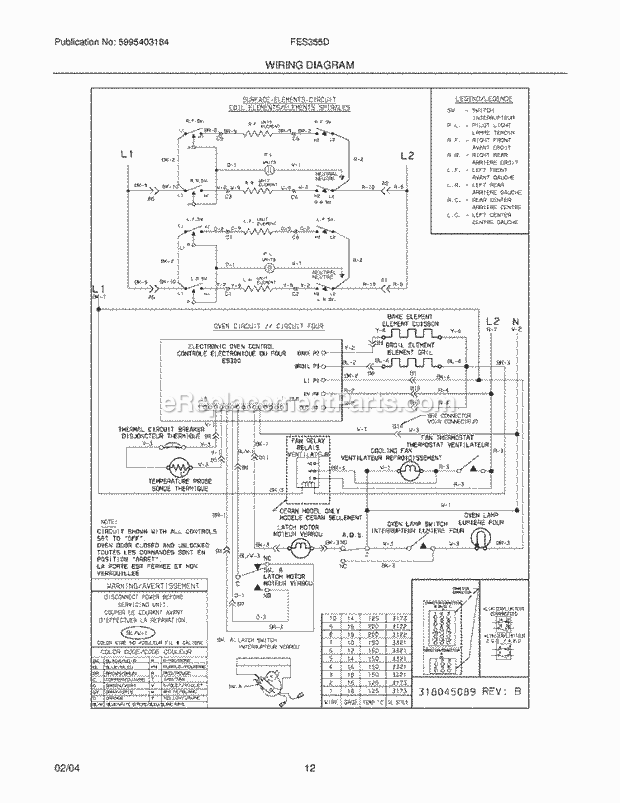 Frigidaire FES355DSB Slide-In, Electric Electric Range Page F Diagram