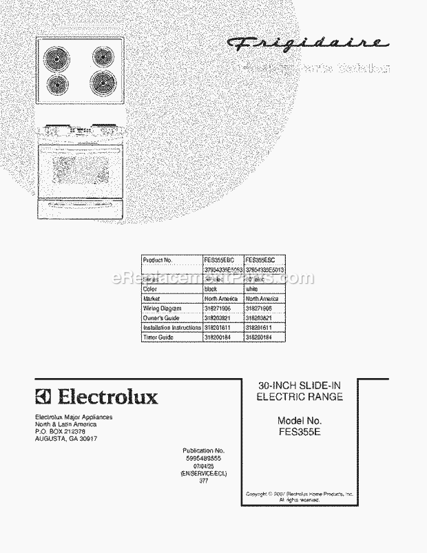 Frigidaire FES355ESC Slide-In, Electric Electric Range Page C Diagram
