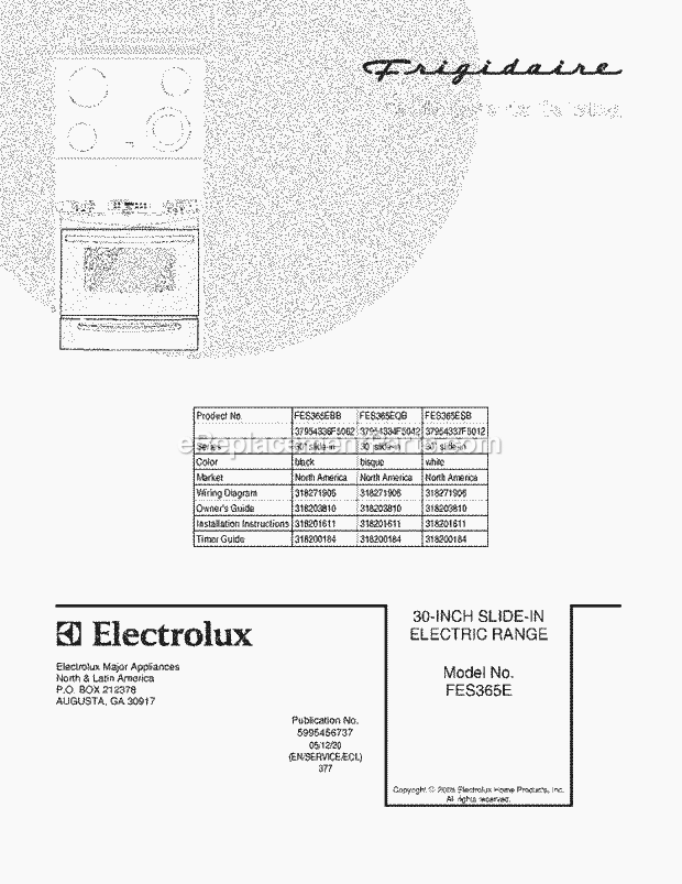 Frigidaire FES365EQB Slide-In, Electric Electric Range Page C Diagram
