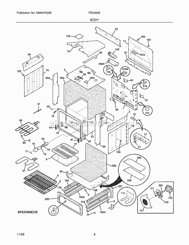 Frigidaire FES366EBC Slide-In, Electric Range Body Diagram