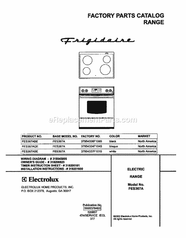 Frigidaire FES367AQE Slide-In, Electric Electric Range Page C Diagram