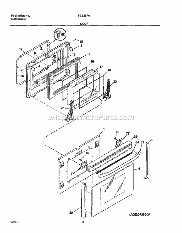 Frigidaire FES367AQF Slide-In, Electric Electric Range Door Diagram