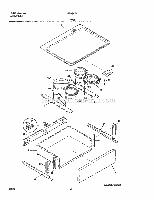 Frigidaire FES367AQF Slide-In, Electric Electric Range Top / Drawer Diagram