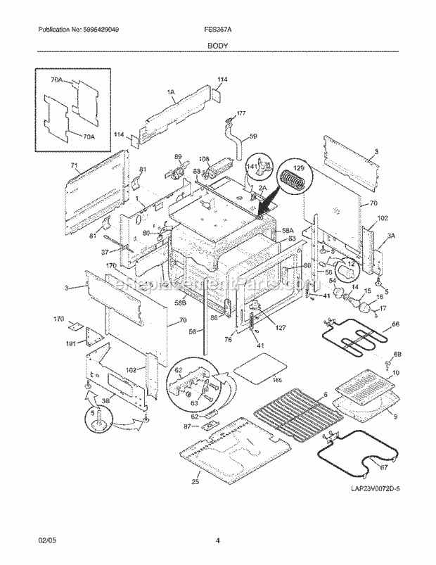 Frigidaire FES367ASH Slide-In, Electric Electric Range Body Diagram