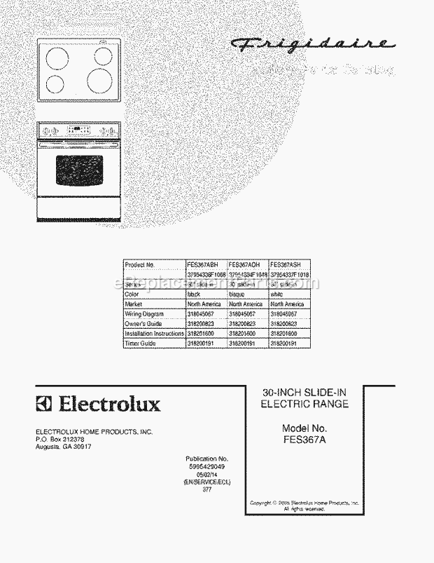 Frigidaire FES367ASH Slide-In, Electric Electric Range Page C Diagram