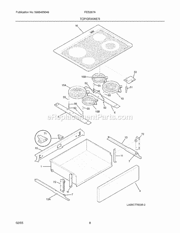 Frigidaire FES367ASH Slide-In, Electric Electric Range Top / Drawer Diagram