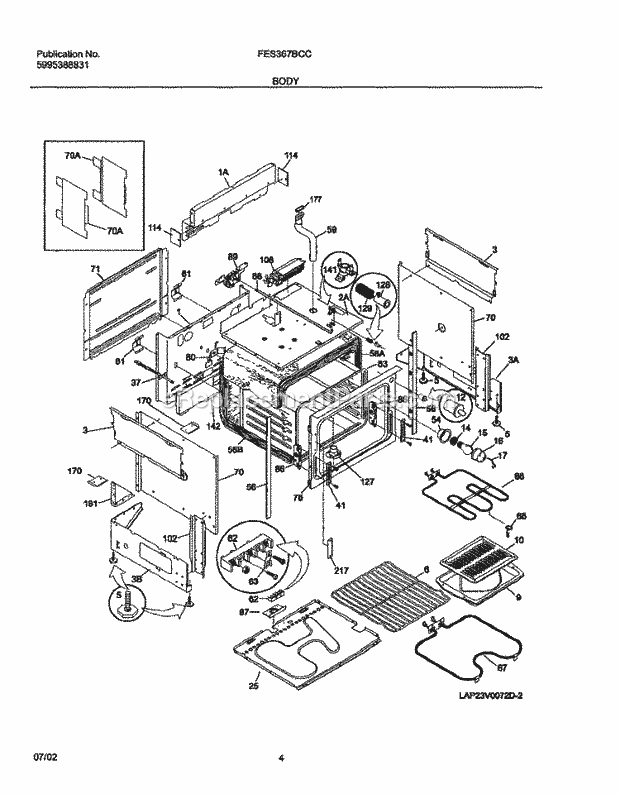 Frigidaire FES367BCC Slide-In, Electric Electric Range Body Diagram