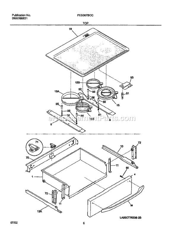 Frigidaire FES367BCC Slide-In, Electric Electric Range Top Diagram