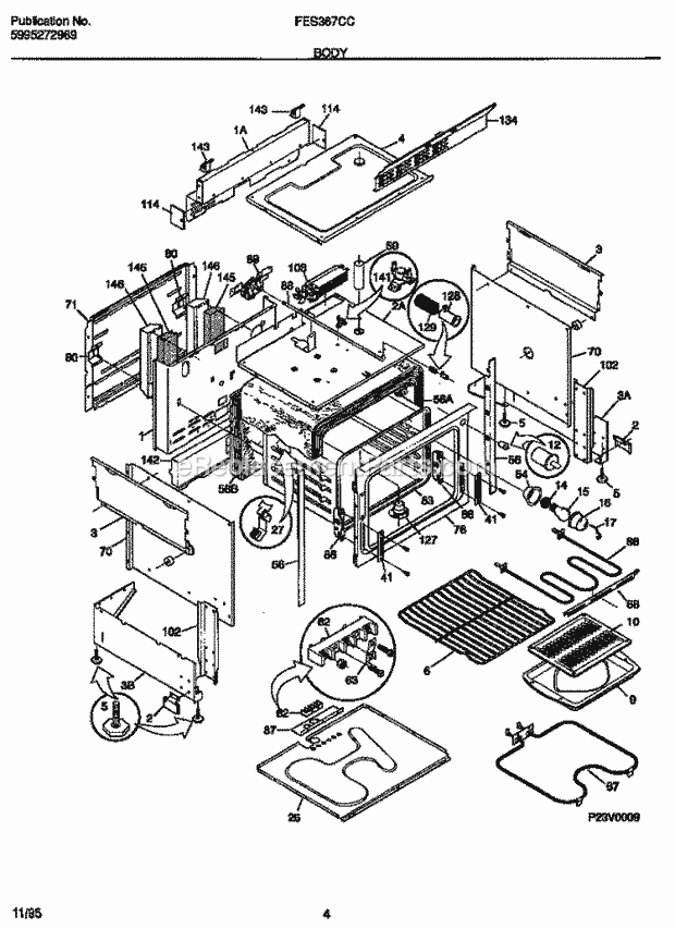 Frigidaire FES367CCB1 Slide-In, Electric Electric Range Body Diagram