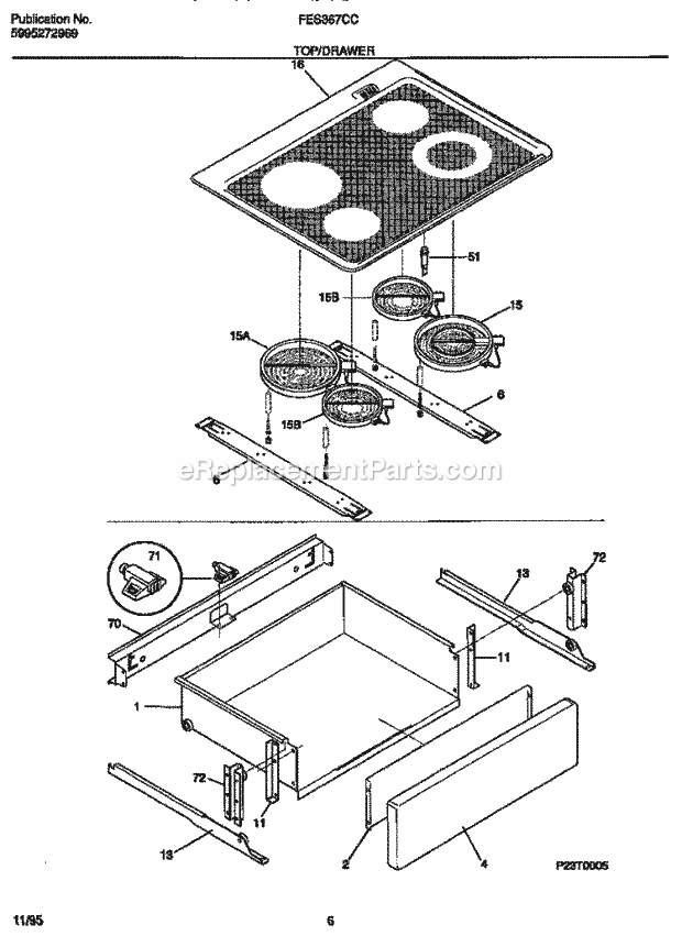 Frigidaire FES367CCT1 Slide-In, Electric Electric Range Top / Drawer Diagram