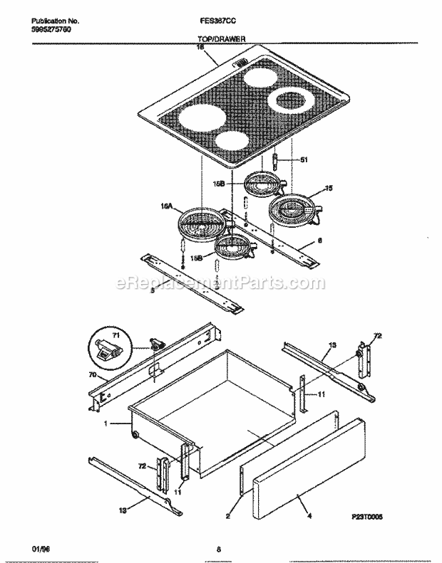 Frigidaire FES367CCTC Slide-In, Electric Electric Range Top / Drawer Diagram