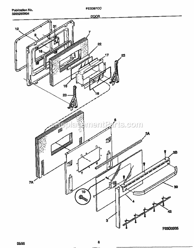 Frigidaire FES367CCTD Slide-In, Electric Electric Range Door Diagram