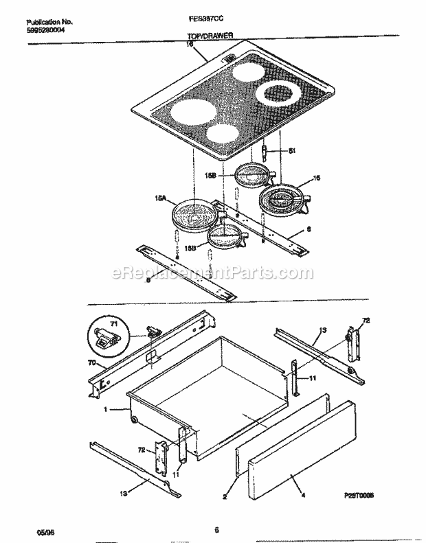 Frigidaire FES367CCTD Slide-In, Electric Electric Range Top / Drawer Diagram