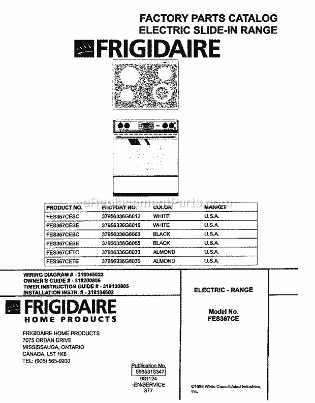 Frigidaire FES367CESC Slide-In, Electric Electric Range Page C Diagram