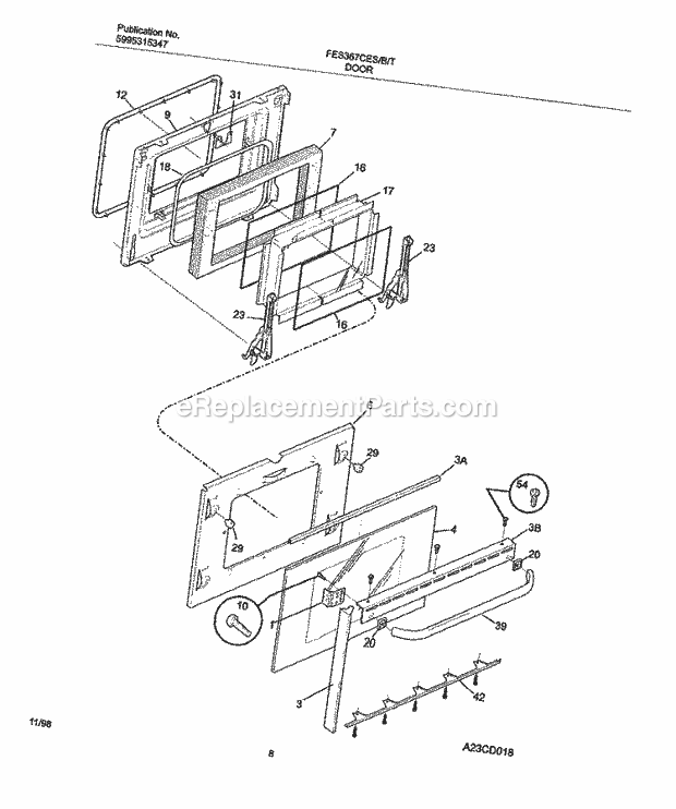 Frigidaire FES367CESC Slide-In, Electric Electric Range Door Diagram