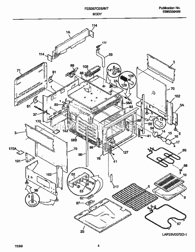 Frigidaire FES367CESF Slide-In, Electric Electric Range Body Diagram