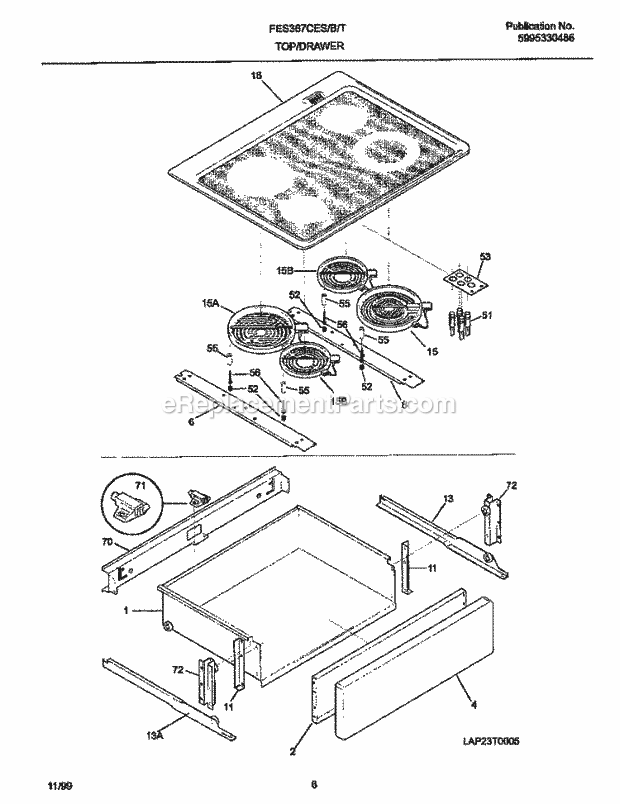 Frigidaire FES367CESF Slide-In, Electric Electric Range Top / Drawer Diagram