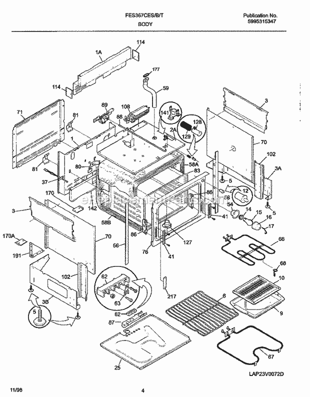 Frigidaire FES367CETC Slide-In, Electric Electric Range Body Diagram